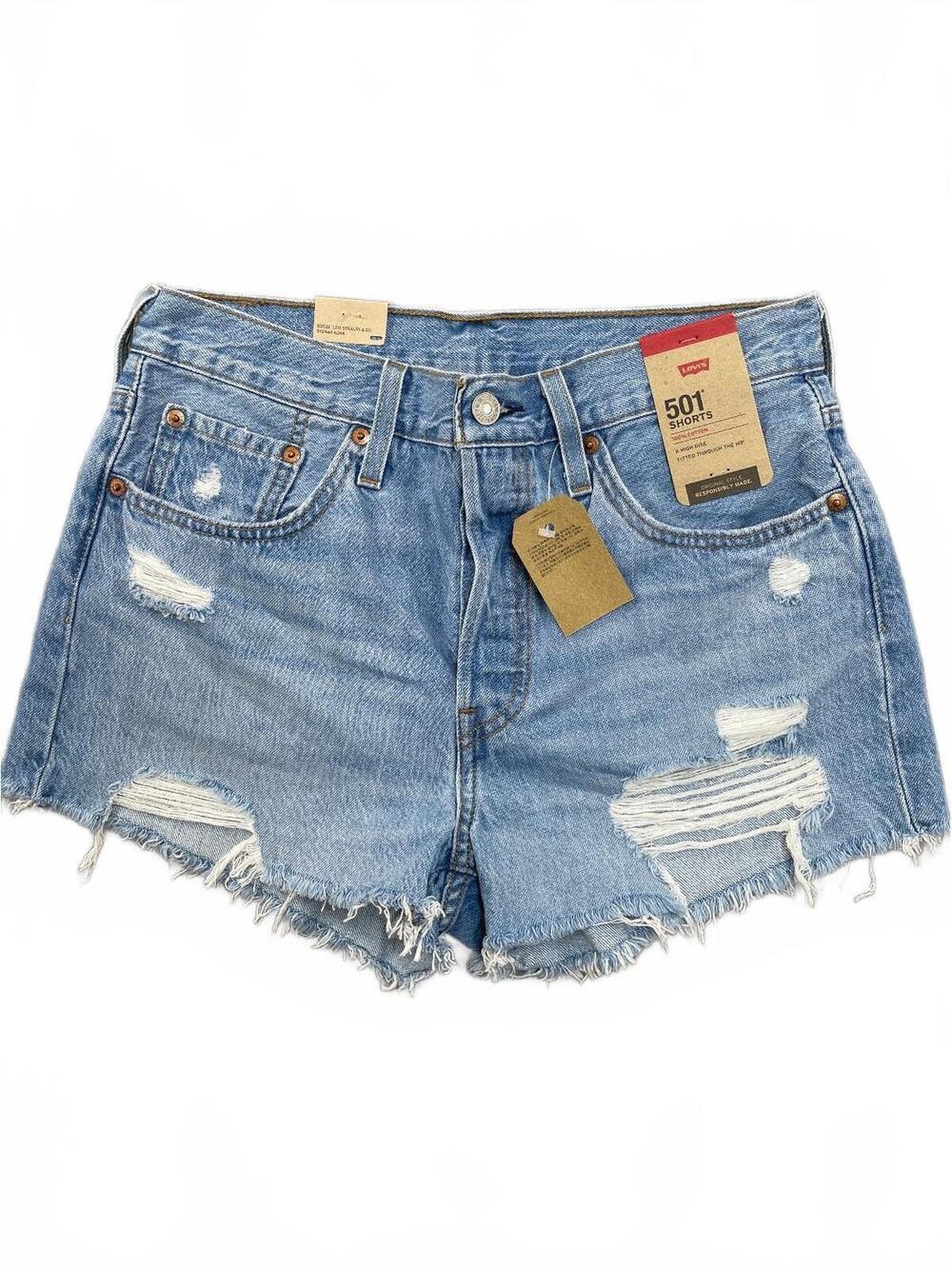 NWT Levi's 501 Shorts High Rise Light Wash Distressed Denim Cut Off Hem